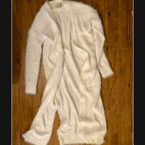 New Long White Fuzzy Cardigan